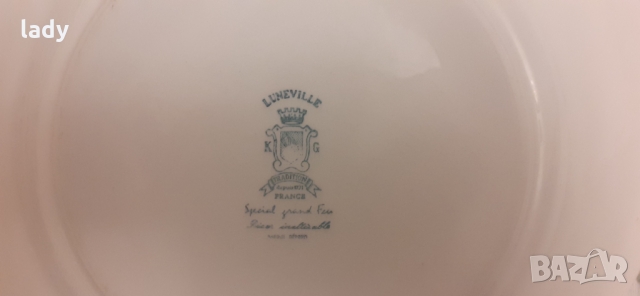 Френски порцелан Luneville KG Червена чиния за основно, топ модел френски антик, снимка 4 - Чинии - 36049802