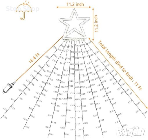 Waterfall Коледни струнни светлини с 317 LED звезда Висящи светлини за светлинни феи за завеси за па, снимка 4 - Лед осветление - 42291864