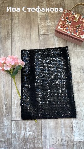  Черно блестящо парти бюстие one size топ  еластично с пайети , снимка 5 - Корсети, бюстиета, топове - 38804513