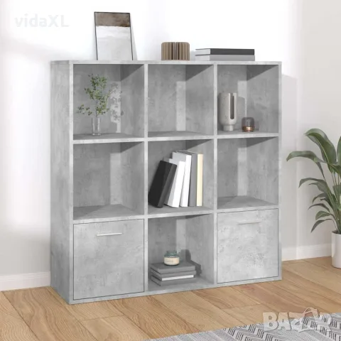 vidaXL Шкаф библиотека, бетонно сива, 98x30x98 см, инженерно дърво, снимка 2 - Етажерки - 56147710
