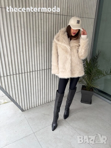 Дамско бежаво палто от еко косъм , снимка 2 - Палта, манта - 52886529