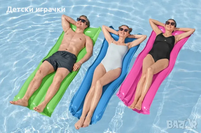 Надуваем дюшек Finish Air Mat Bestway, 183 х 69 см, PVC, двойна възглавница, розов/зелен/син, снимка 1