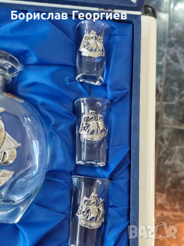 Гарафа за ракия + 6 чаши с кораб, Freitas & Dores Португалия , снимка 6 - Чаши - 52798922