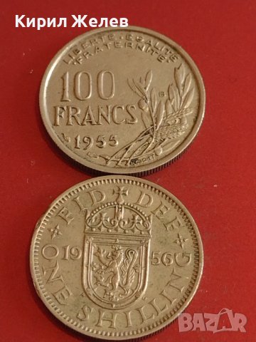 Две монети 1 шилинг 1956г. Англия Елизабет втора / 100 франка 1955г. Франция 34818