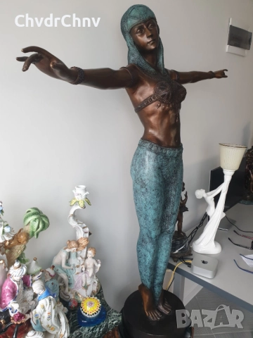 150см-37кг Chiparus статуя/голяма френска бронзова скулптура/Арт Деко фигура на египетска танцьорка