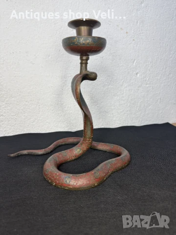 Бронзов свещник Кобра №7314, снимка 4 - Антикварни и старинни предмети - 51269805