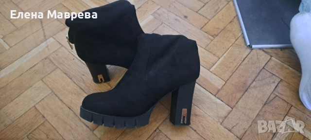 Дамски зимни велурени боти с ток , снимка 4 - Дамски боти - 51504112