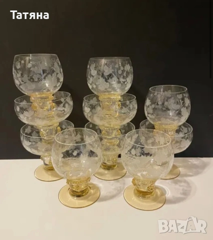 10 Кристални чаши за вино. Германия 1960-70, Theresienthal, Россия ръчна  изработка, кехлибарен цвят, снимка 3 - Чаши - 53135595
