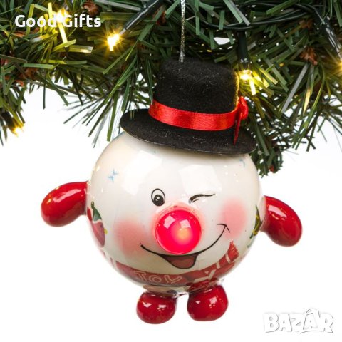 2 броя LED Светеща коледна топка Снежен човек с шапка,10см, снимка 3 - Други стоки за дома - 42688727