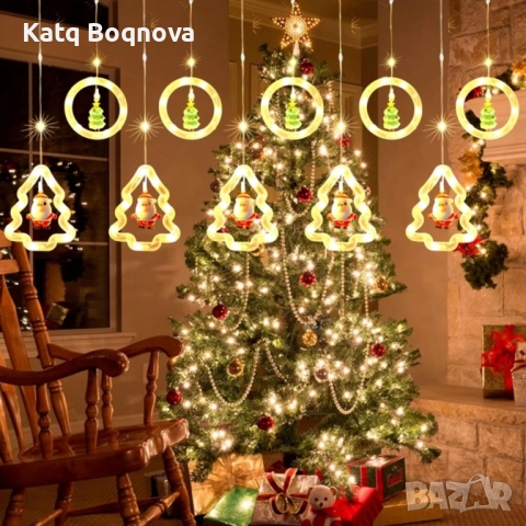 Светещ коледен гирлянд с рингове и малки коледни фигурки , снимка 2 - Друга електроника - 52796208