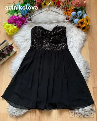 Черна рокля тип бюстие с пайети, снимка 1