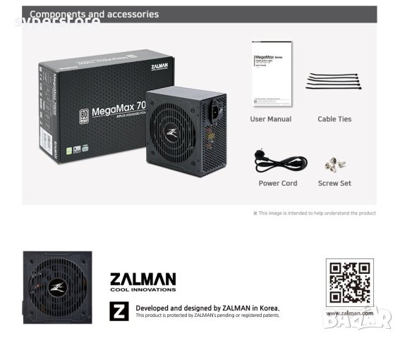 Захранване за настолен компютър Zalman MegaMax ZM700-TXII 700W ATX Active PFC 80 PLUS 230V EU, снимка 5 - Захранвания и кутии - 40913061
