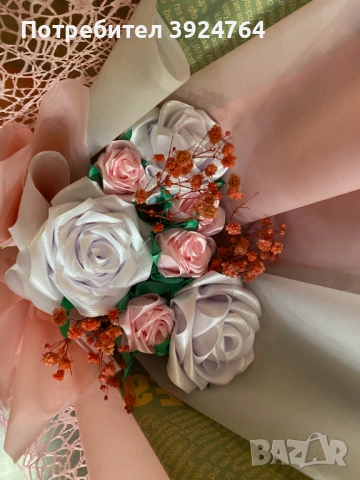 Луксозен букет със сатенени рози, снимка 2 - Изкуствени цветя - 53298086