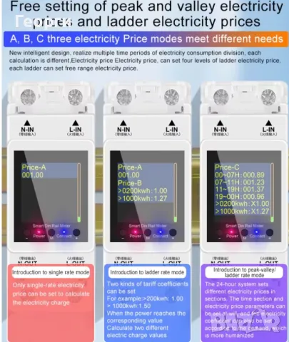 3 тарифен 63A AC 230V Tuya WiFi интелигентен електромер, снимка 6 - Друга електроника - 46036417