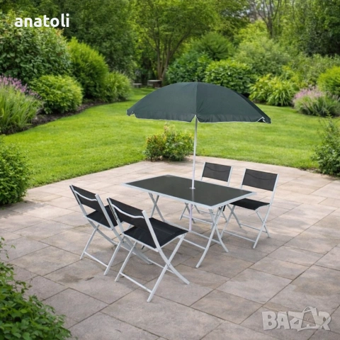 Комплект маса за градина 4 стола 6 части с чадър от Германия , снимка 2 - Градински мебели, декорация  - 48080601