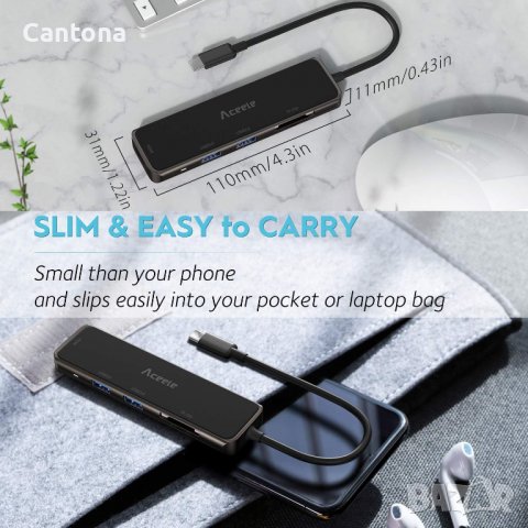 Aceele USB C хъб, 5 в 1  HDMI, 2xUSB 3.0, SD TF четец - дизайнерска версия, снимка 3 - Друга електроника - 40089165
