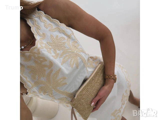 -40 % елегантна лятна къса рокля с бродерия, палми, снимка 1