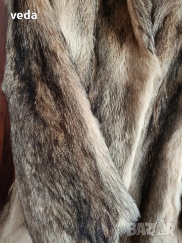 Винтидж кожено палто естествен косъм бежово размер М, снимка 4 - Палта, манта - 53673455