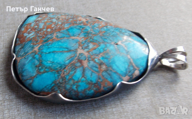 Сребърен медальон с красив естествен  Океански Яспис, снимка 3 - Колиета, медальони, синджири - 44658198