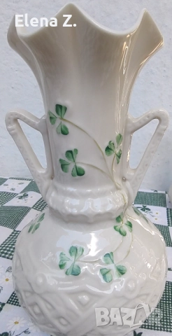 Belleek Ваза лира-арфа от Ирландия, снимка 2 - Вази - 52505241