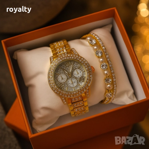 Дамски часовник с гривни – готово решение за ефектен подарък, снимка 4 - Бижутерийни комплекти - 52122226