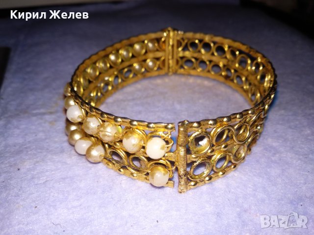 СТАРА ПОЗЛАТЕНА ФИЛИГРАННО АЖУРНО РЪЧНО ИЗРАБОТЕНА ПЕРЛЕН ТИП СТОМАНЕНА РЕТРО ГРИВНА 26616, снимка 6 - Антикварни и старинни предмети - 41269264
