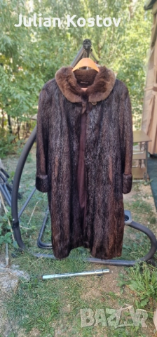Дълго дамско палто от естествен косъм Нутрия и яка от Норка 