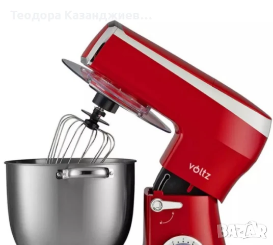Планетарен миксер с купа от инокс Voltz, 2100W, 7.5 литра, 3 бъркалки, 6 степени + Pulse, LED, снимка 4 - Миксери - 50530689