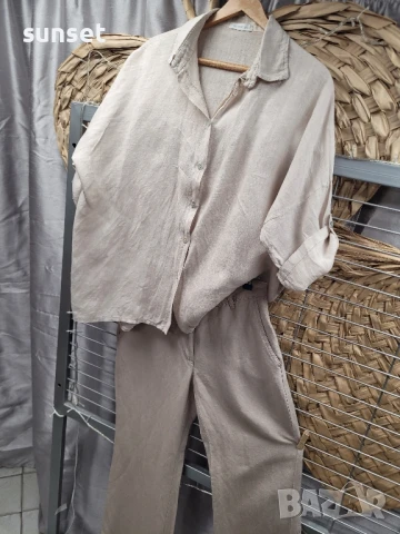 ЛЕНЕНА бежова риза ОВЪРСАЙЗ модел- М/L/ XL+ ленен панталон, снимка 1