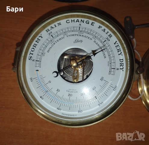 Месингов корабен часовник и барометър с термометър Schatz -Германия, снимка 12 - Антикварни и старинни предмети - 52889604