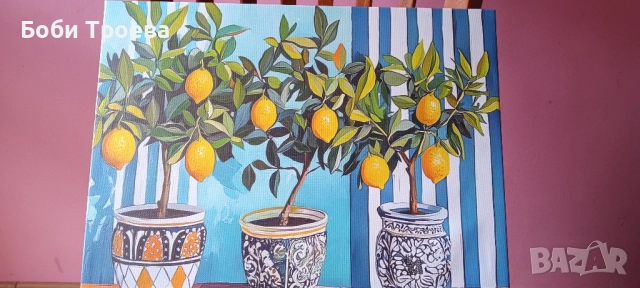 Винтидж Лимоново Дърво на Платно- Рамкирана Принт, Модерен Класически Арт Деко Стил, снимка 4 - Картини - 52037976