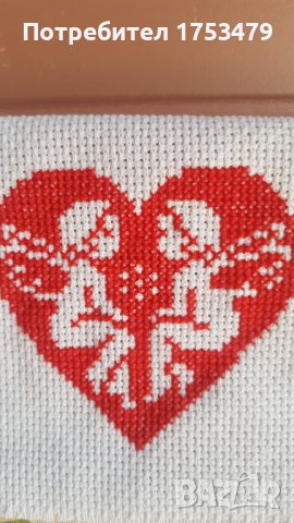 Сърце с ангели бродерия гоблен мартеници, снимка 2 - Гоблени - 38818512