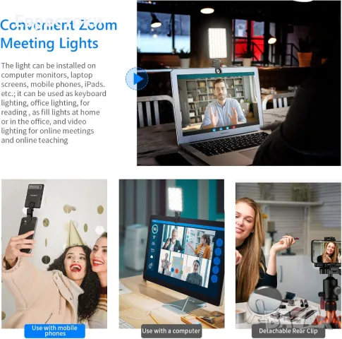 NEEWER NL-60AI LED видео лампа, светлина за селфи с предна и задна щипка за телефон, снимка 5 - Селфи стикове, аксесоари - 47903068