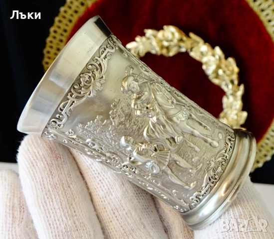 Калаена чаша за ракия,рицар,оръженосец,алебарди. , снимка 9 - Антикварни и старинни предмети - 52336458