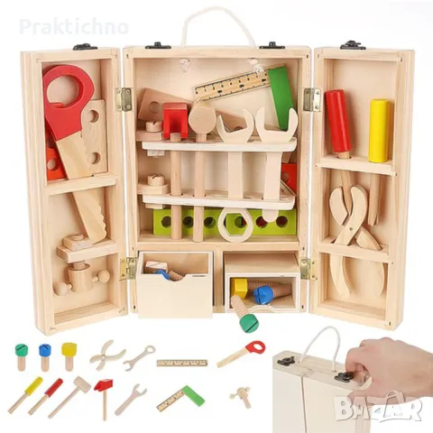 Кутия с детски дървени инструменти, снимка 1