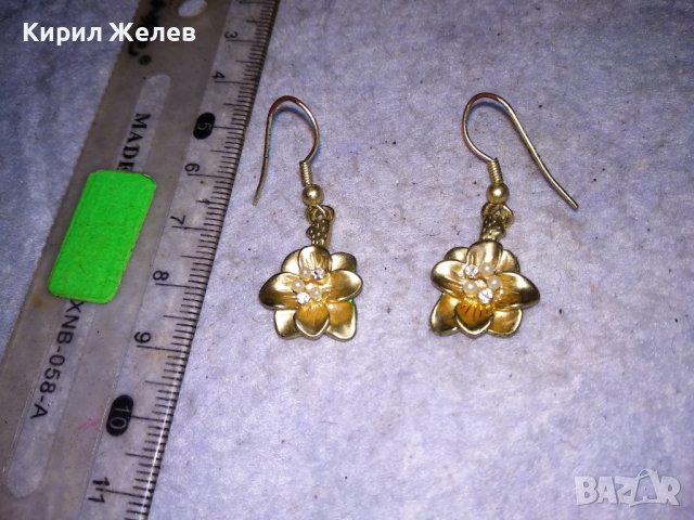 СТАРИ ПОЗЛАТЕНИ ФЛОРАЛНИ ВИНТИДЖ МЕДНИ ОБЕЦИ с КРИСТАЛЧЕТА 38480, снимка 4 - Обеци - 41483889