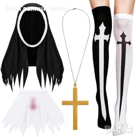 Нов Монашески готик сет 4 части – покривало яка колие чорапи до коляно