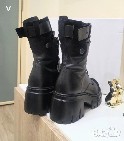 Дамски черни кожени боти кубинки ботуши Tinti естествена кожа платформа 38 номер , снимка 3 - Дамски боти - 52614014