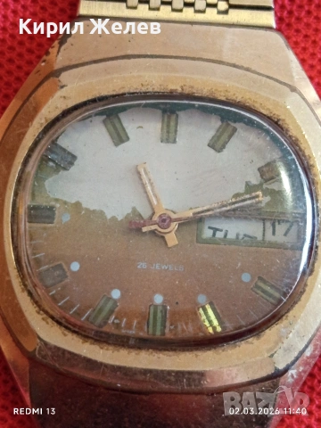 Стар механичен часовник СССР мъжки рядък позлатен за КОЛЕКЦИОНЕРИ 53742, снимка 3 - Антикварни и старинни предмети - 53677140