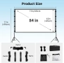 Lejiada  84-инчов преносим проекторен екран със стойка, 16:9 4K HD проекции, филмов екран с чанта , снимка 3
