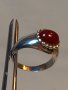 Стар сребърен пръстен с червен кехлибар , снимка 6