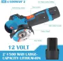Акумулаторен Мини Ъглошлайф Zebbyee (12V, 19500 RPM) – Комплект с 2 Батерии и 7 Диска, снимка 3