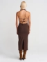 Рокля миди с деколте халтер - цвят кафе, снимка 1