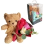 6376 Плюшено мече с букет рози в подаръчна кутия, романтичен подарък, 27 см, снимка 1
