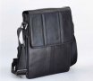 Мъжка кожена чанта с капак от телешки бокс черно и кафяво ( тик )., снимка 1 - Чанти - 34882536