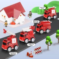LEYAOYAO Камион с 4 противопожарни коли със светлини и звуци, играчка за малки деца, снимка 6 - Коли, камиони, мотори, писти - 44391828