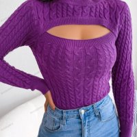 Дамски пуловер с изрязан дълъг ръкав с кръгло деколте, 3цвята - 023, снимка 11 - Блузи с дълъг ръкав и пуловери - 39894802