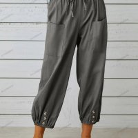 Памучно-ленени широки дамски панталони с висока талия, 10цвята - 023, снимка 9 - Панталони - 41579956