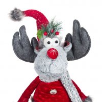 Коледна декоративна фигура Седящ северен елен, Червен костюм, Шапка с пайети , снимка 3 - Декорация за дома - 34743738