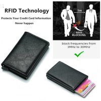 Черен портфейл с RFID защита кожен, снимка 5 - Портфейли, портмонета - 41958745